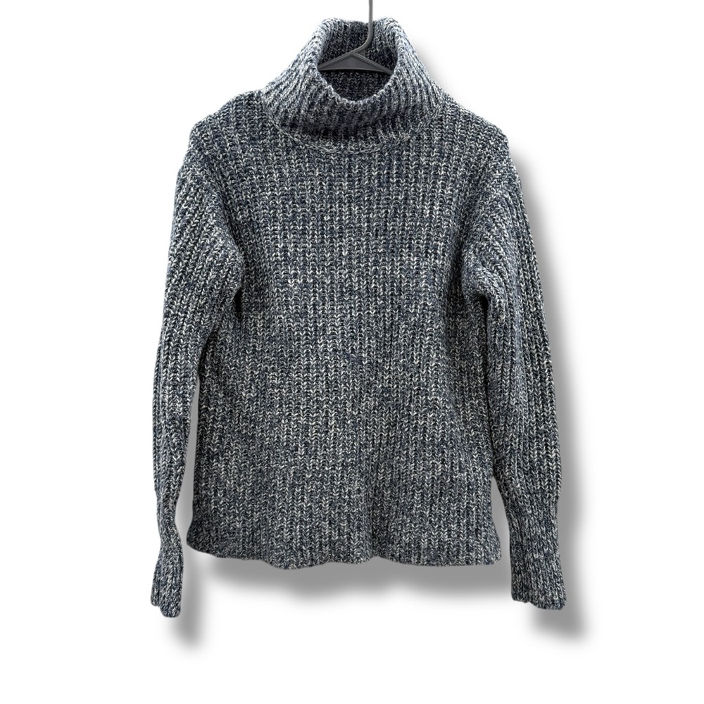 J.Crew Point Sur Turtleneck Sweater Women’s Size Small‎ Blue White Marled Chunky